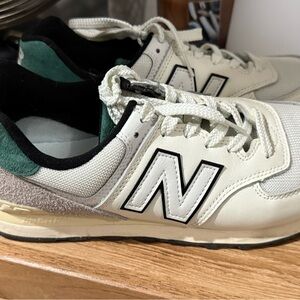 New Balance Off-White and Forest Green Sneakers